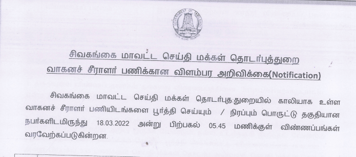 Read more about the article Sivaganga district collector office recruitment 2022