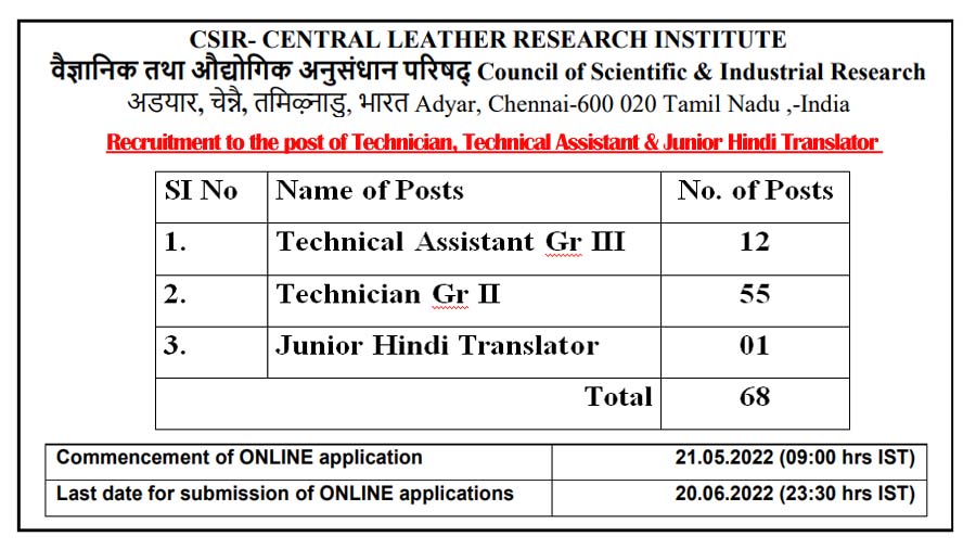 Read more about the article Chennai Central Leather Research Institute job