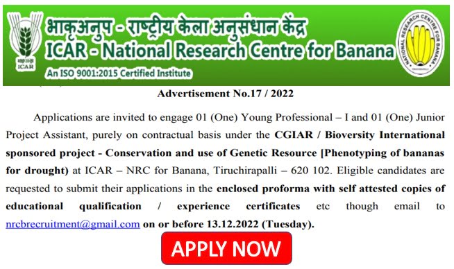 Read more about the article ICAR-NRCB Recruitment 2022