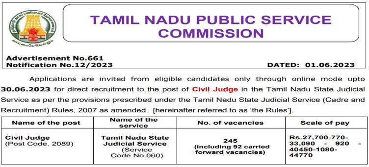 You are currently viewing TNPSC Civil Judge Recruitment 2023