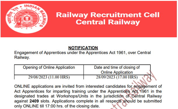 You are currently viewing Central Railway Recruitment 2023