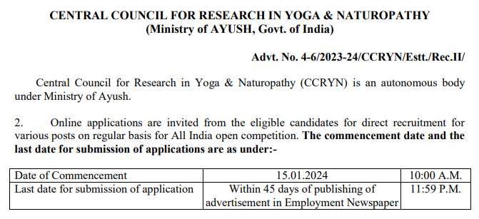 Read more about the article CCRYN Recruitment 2024