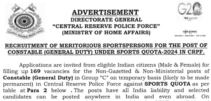 Read more about the article CRPF Recruitment 2024