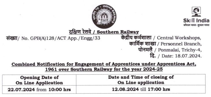 Read more about the article Southern Railway Recruitment 2024